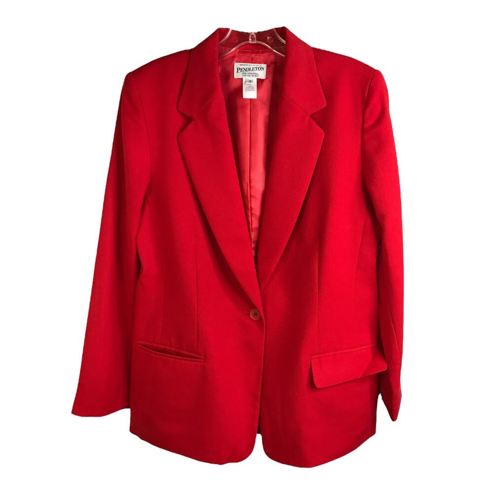 Pendleton Blazer Womens Sz 10 Bright Red 100% Wool Single Button‎ Vintage